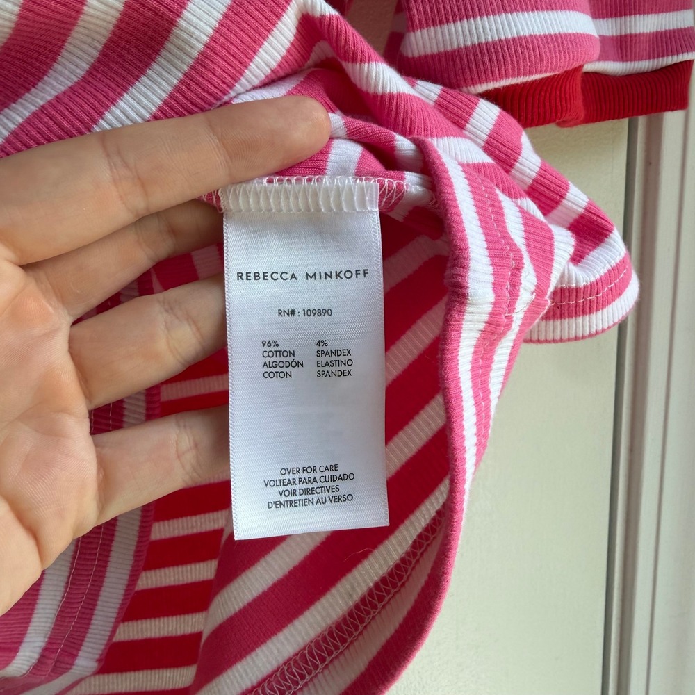 Rebecca Minkoff Womens Pink Stripe Puff Sleeve Ribbed Knit Top XXL 7RMD7312 - Picture 4 of 8